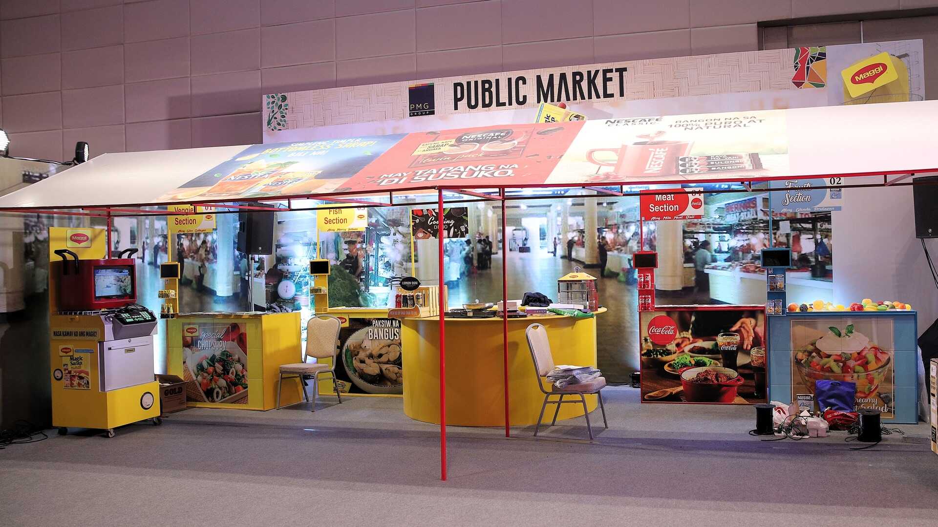 A market booth displaying a sign that says 'Public Market', inviting visitors to explore retail offerings.